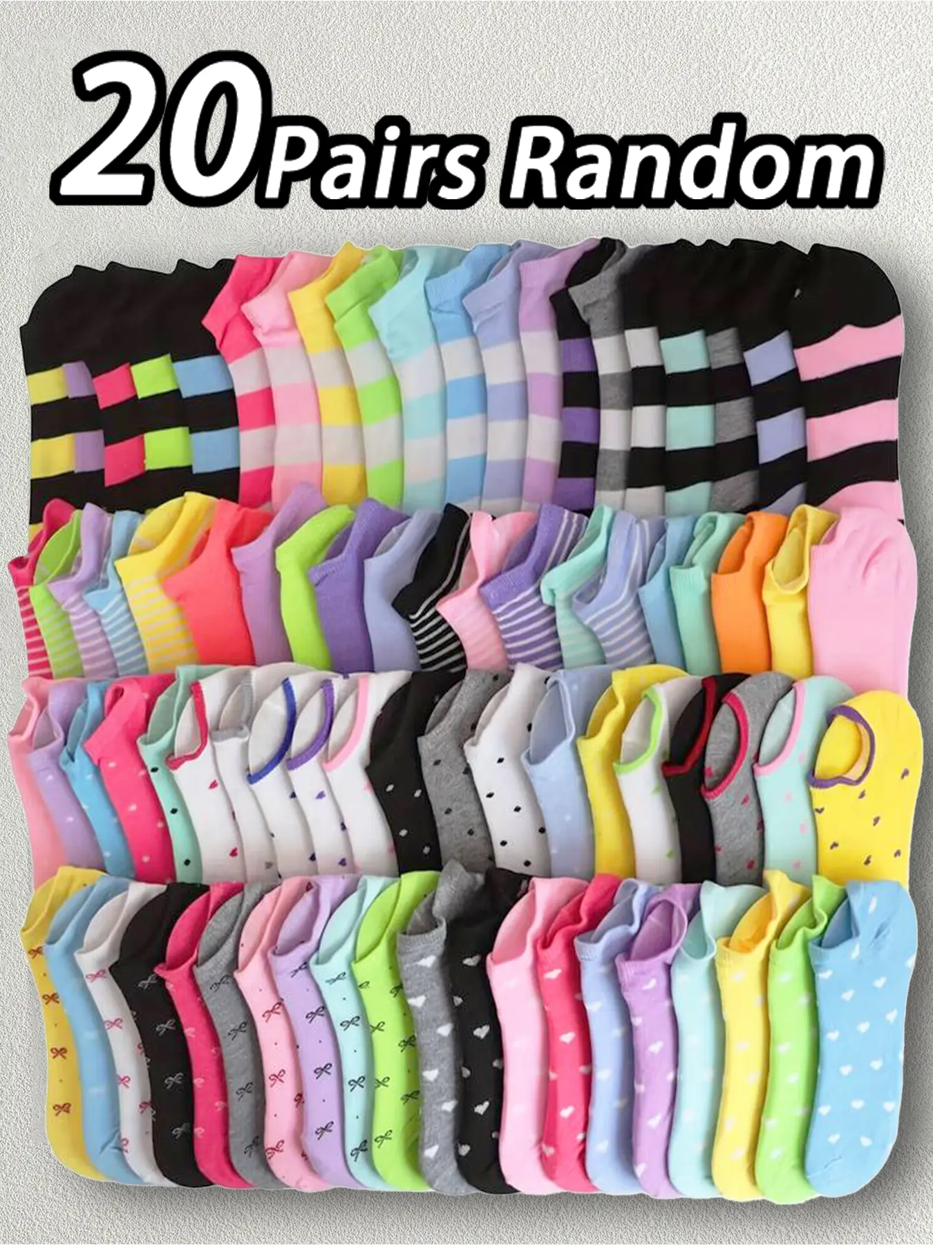 Women's Heart & Striped & Bowknot Print Ankle Socks, Casual Comfy Breathable Socks for Daily Wear, Ladies Socks for All Seasons, Graphic Ankle Socks