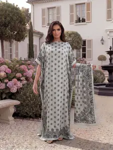 2 Piece Elegant Butterfly Print Shawl Set, Long Robe & Headscarf, Sun Protection, Beachwear, Women's Fashion, All Seasons