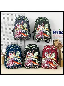 Cross-border new color-patterned shark-themed student lightweight waterproof schoolbag with large capacity, featuring personalized cartoon style and fashionable dual shoulder strap design, Trendy Backpack