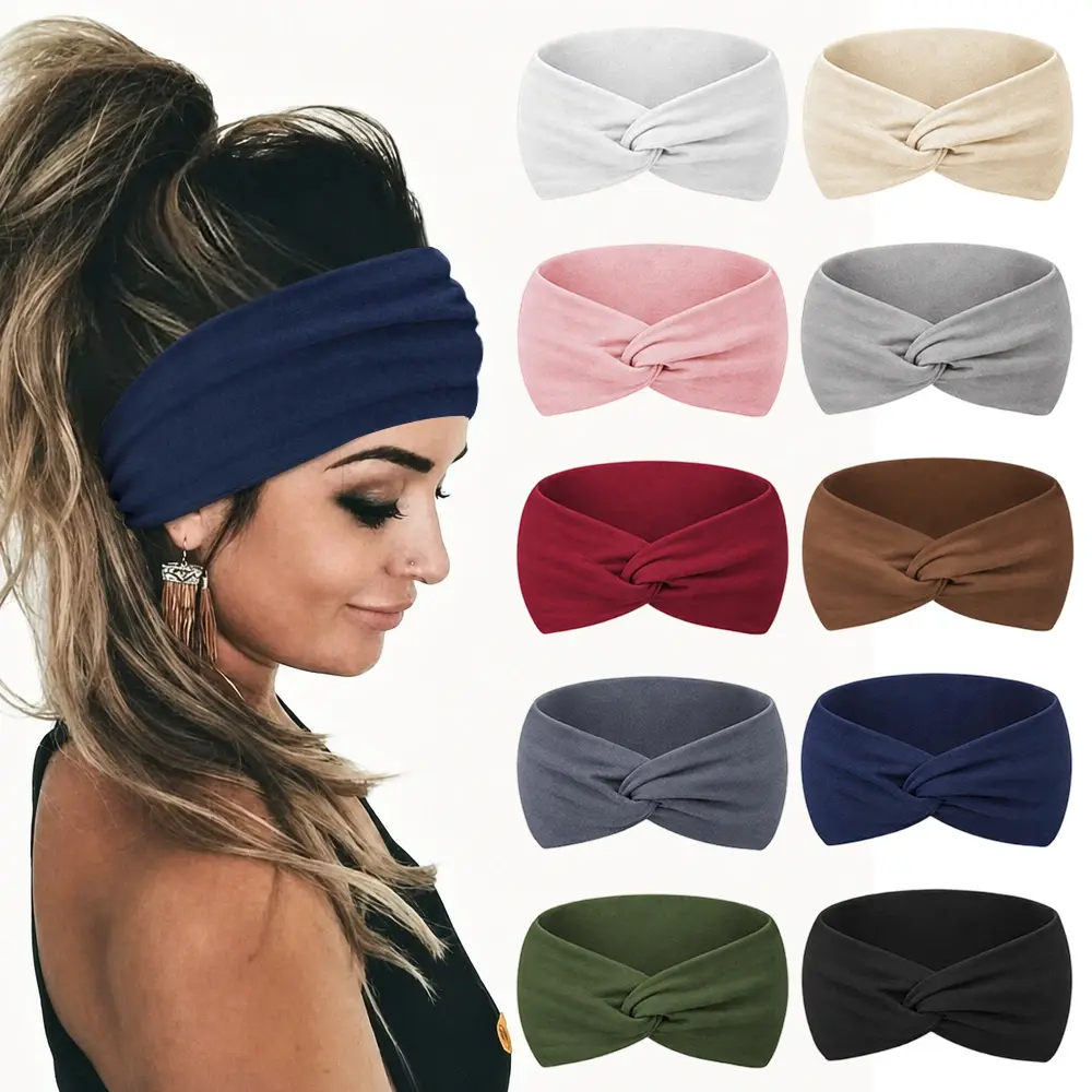 10-Pack Women's Boho Headbands, Wide Knotted Turban Style, Soft Elastic Workout Hair Wrap for Running & Gym, Gym Wrap Headband, Workout Headband