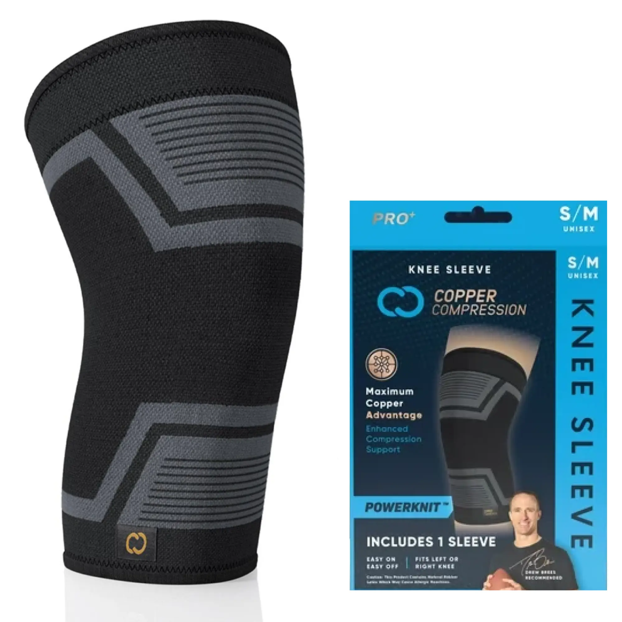 Copper Compression PowerKnit Knee Sleeve | Knit Support for Active Men & Women | Black