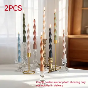 French Spiral Candle Set of 2, 24cm Smokeless Threaded Wax, Pure Plant Wax, Unisex Decorative No-Fire Wax, Ideal for Weddings and Festivals