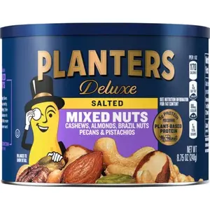 Deluxe Mixed Nuts Snack Canister - 8.75 oz, Pre-Roasted Almonds & Cashews, Salted, Protein-Packed, Savory, Crunchy, Rich Flavor, Ideal for Road Trips, Suitable for All Ages