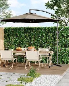 10FT Cantilever Patio Umbrella with Cross Base, Outdoor Offset Umbrella with Infinite Tilt and Crank Lift, Outside Market Umbrellas for Backyard Lawn Garden and Pool, Tan Beach Shade Canopy Metal Frame Canopy