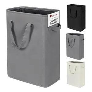 Slim Laundry Hamper with Handles Collapsible Laundry Basket Thin Dirty Clothes Basket Narrow Laundry Bag Foldable Dirty Cloth Hamper 45L (21 Inchesgrey)