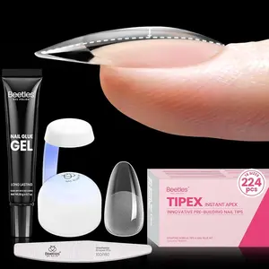 Beetles Tipex Extension Nail Tips , Medium Oval Short Oval 224 Pcs Pre-Building Pre-Etched False Nail Tips with Tipex Nail Glue, Mini Nail Lamp-Thick Acrylic Nail Tips Set
