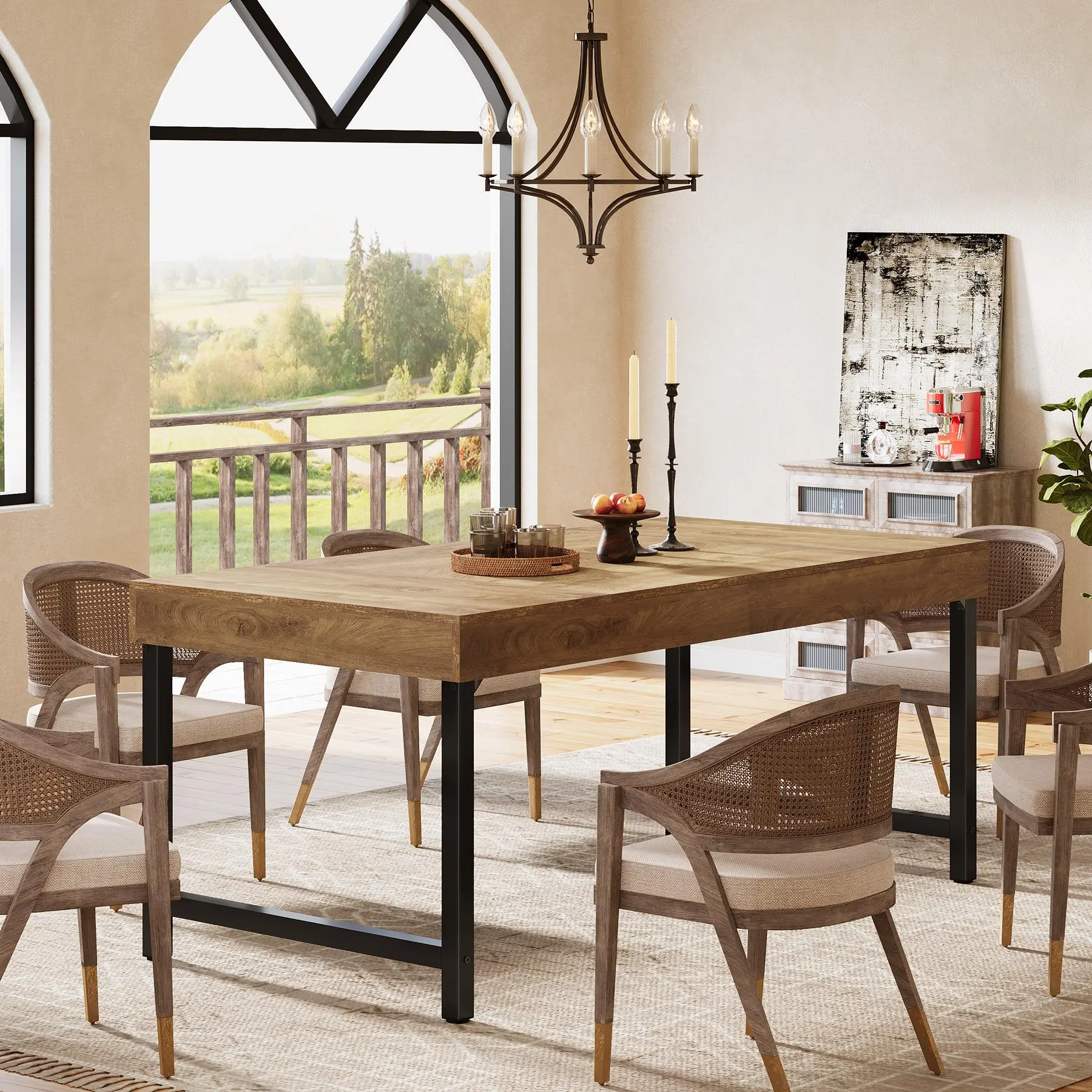 TRIBEWOOD Indoor Farmhouse Style Rustic Wood 55-in Rectangle Dining Table - Heavy-Duty Metal Legs, Seats 4-6, for Home Dining Room Small Space, Vintage Furniture, Computer Desk, Farmhouse Style Table