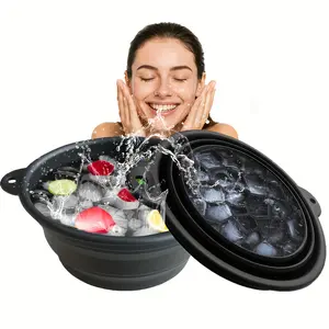 Portable Silicone Ice Bath Tub, Foldable Basin with Detachable Ice Tray, Ergonomic 30° Edge, Perfect for Skincare, Face Washing, Travel Use