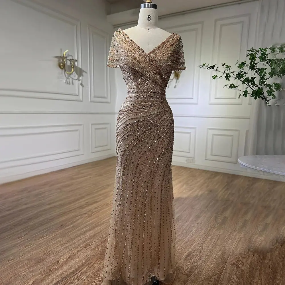 Silver Mermaid Elegant Evening Dress - Beaded Luxury Sparkle Gown for Women's Party 2025