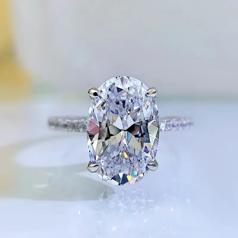 S925 Sterling Silver Certified High Grade Synthetic Moissanite 8*12 Radiant Cut Oval 4-Claw Women's Prom Promise Ring, Fashion Jewelry Accessory -119, Four-Claw Fashion Rings Wedding Promise Rings Bridal Rings Engagement Rings