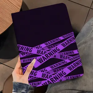 Edgy Purple Warning Design iPad Case，Protective Cover iPad Book-Style Case for iPad Pro 2022 2021 2020 2019, Full Protection and Pen Slot for Office and School Use, Perfect Gift for Family and Friends, iPad Tablet Accessories, Casing, Shell