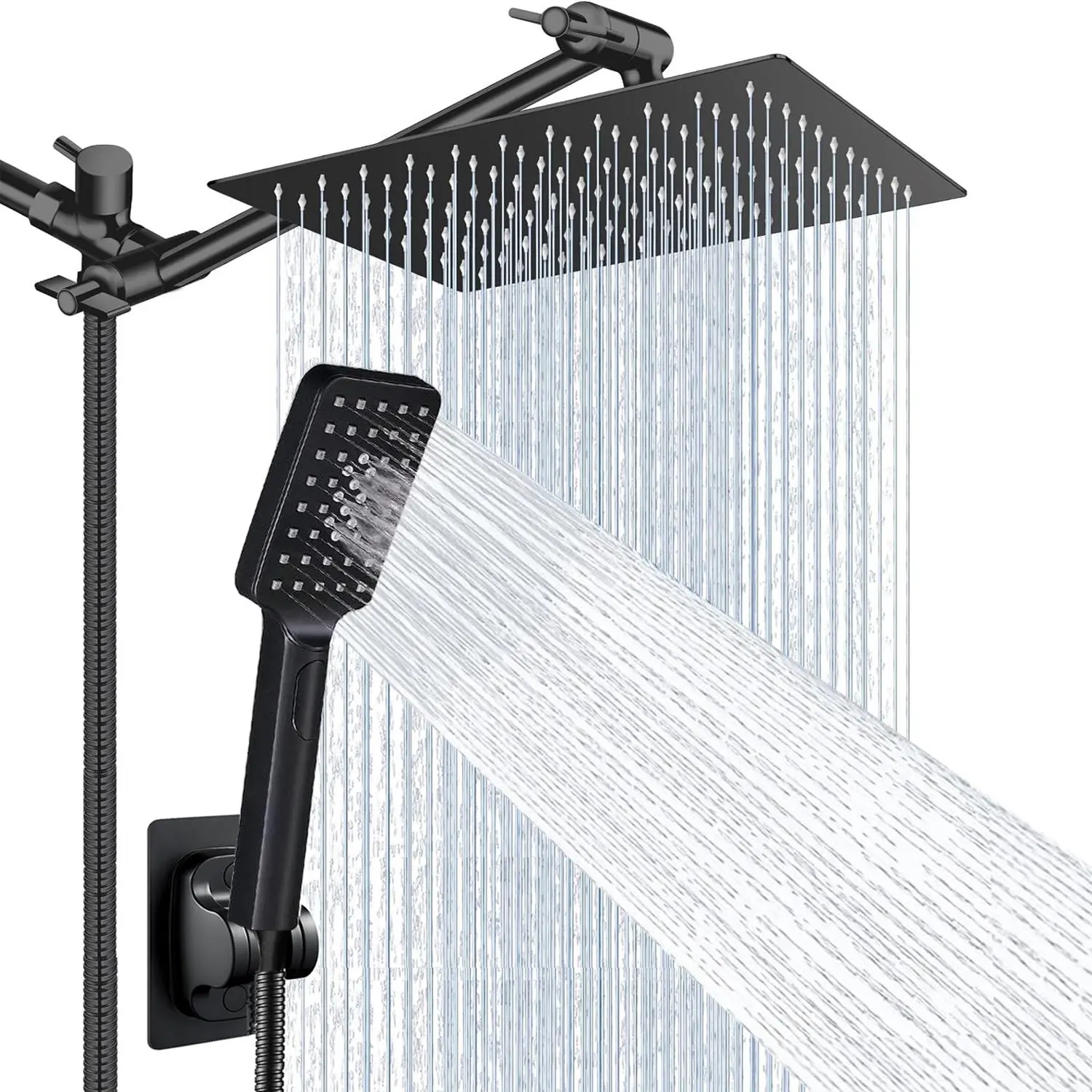 rain shower head with handheld spray,10''High Pressure Rainfall Shower Head / 3 Setting Handheld Shower head Combo with 11'' Extension Arm and 78" Extra Long Hose/Square Rain shower head(Chrome)