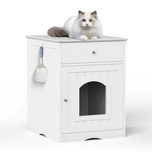 Wooden Cat Litter Box Enclosure with Storage Drawer, Brown Indoor Hidden Pet Nightstand & End Table, Cat House Furniture 120 Lbs