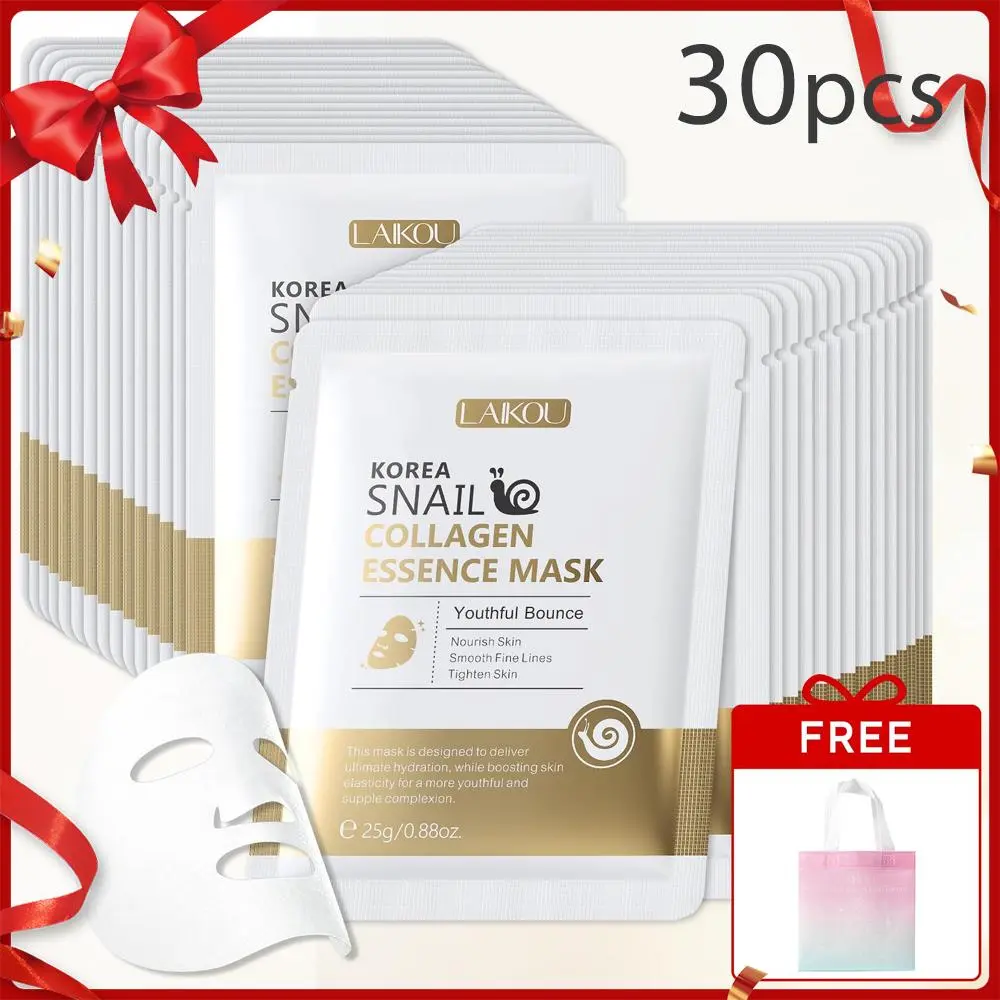 Snail Essence Facial Mask, 30pcs/set Moisturizing Facial Mask, Deep Collagen Mask, Collagen Hydration Mask, Deeply Hydrating Facial Skin Care Mask, Lifting and Firming Face Mask for Women & Men, Collagen Mask Sheet, Deep Hydrating Masks