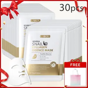 Snail Essence Facial Mask, 30pcs/set Moisturizing Facial Mask, Deep Collagen Mask, Collagen Hydration Mask, Deeply Hydrating Facial Skin Care Mask, Lifting and Firming Face Mask for Women & Men, Collagen Mask Sheet, Deep Hydrating Masks
