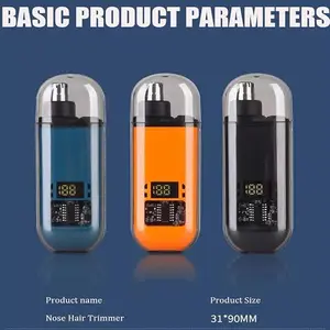 Nose hair trimmer, rechargeable trimmer, painless eyebrow and facial shaver, LED display nose clip, waterproof double-edged blade clip, easy to clean