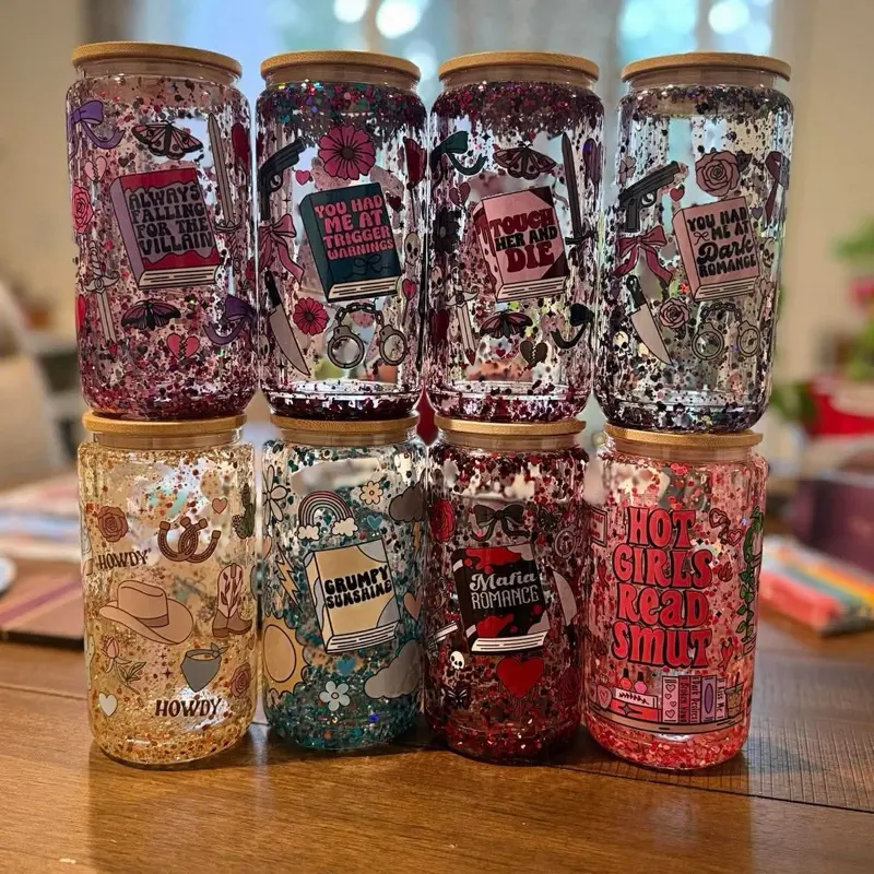 16oz Portable Bookish Themed Snow-Globe Tumbler Cup - Reusable, Washable Kitchenware Drinkware for Reading Enthusiasts, Ideal for Iced Coffee, with Enemies to Lovers Trope Tags, Book Lovers