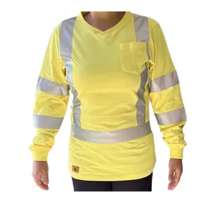 Anc Workwear Women's High-Visibility Long Sleeve Safety Shirt with Reflective Stripes, Breathable Fabric & Convenient Pocket Womenswear Clothing Uniforms Longsleeves Comfort Lady
