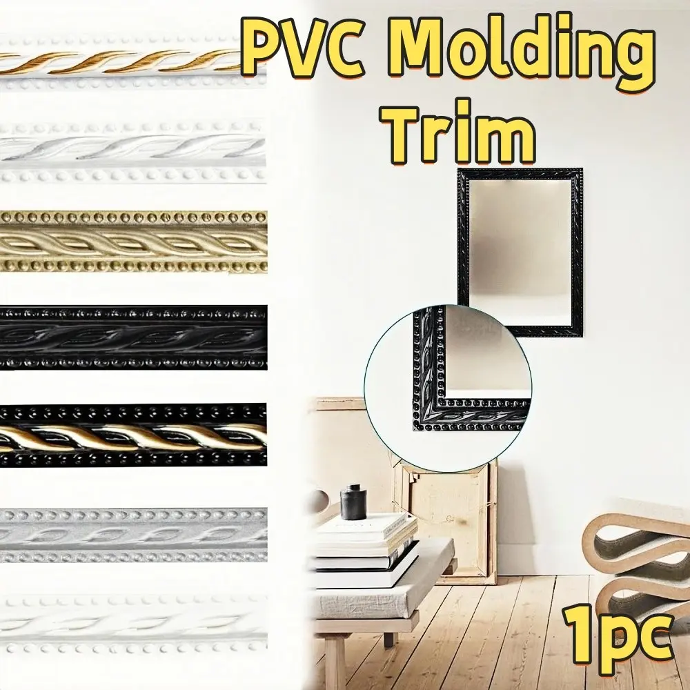 3 Meter/118.11inch Long PVC Molding Trim - PVC Interior Moulding Peel & Stick Removable Wall & Ceiling Paneling with Glossy, Elongated Striped Panels Suitable for Mirror Frames, Picture Frames - DIY Installation