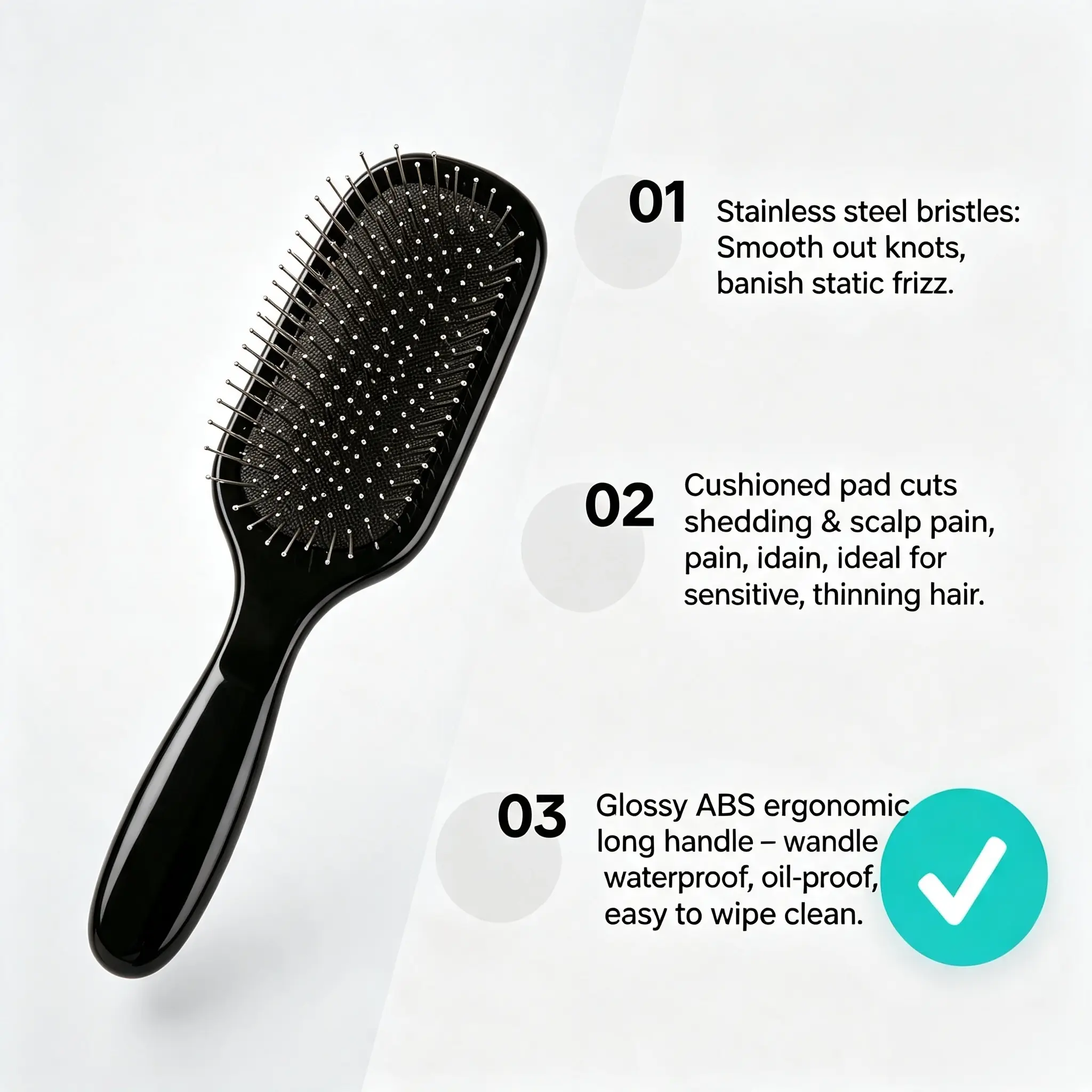 FOREST NEST Anti-Static Stainless Steel Bristles Brush-Massaging Design for Enhanced Volume,Detangling Brush for Pain-Free Brushing,Reduces Heat Damage,Perfect for Quick Drying and Voluminous Styling,Gentle,Stainless steel bristles,Use in wet and Dry Hair