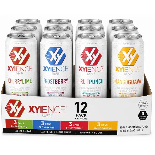 XYIENCE 0 Sugar Fruity Energy Beverage Variety Pack - 16 fl oz Cans, 12 Pack, Cherry Lime, Frost Berry Blast, Fruit Punch, Mango Guava Flavors
