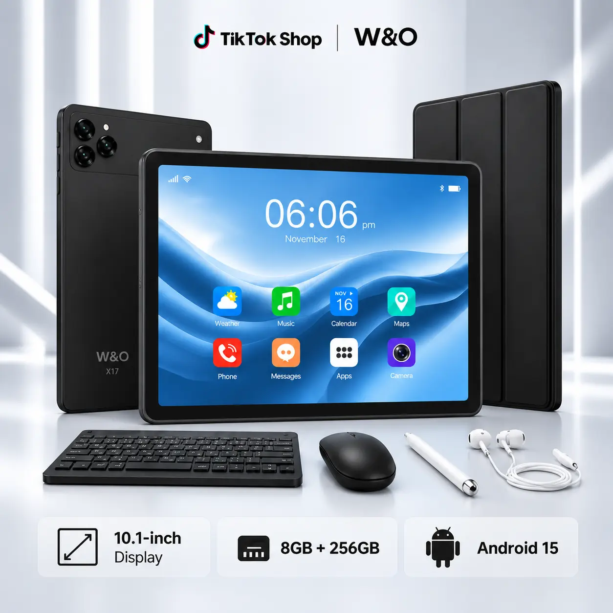 11-inch 2026 Android 15 Tablet with 4+8GB RAM, 256GB Expandable Storage, 10000mAh Long-Lasting Battery, Large HD Screen, 5G WiFi, Portable Device with Keyboard, Mouse, Case, Stylus, Dual Camera for Work