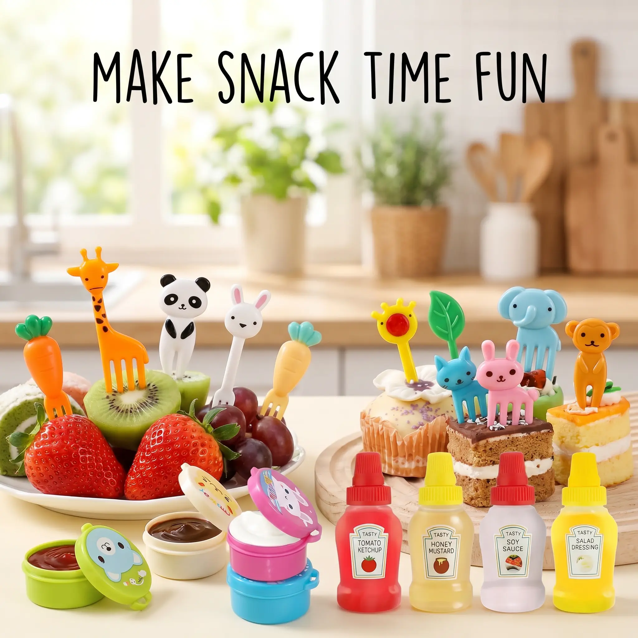 42-Piece Lightweight Cute Design Plastic Sauce Bottle Set with Lids & Compartments - Kitchen Seasoning Utensil Drizzlers for Meal Prep, Lunch, Bento, Salad Dressing Freshness Preservation (ABS Material)