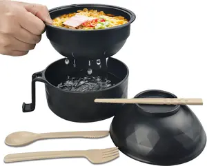 Ramen Cooker Ramen Bowl Set, 1 Set Instant Noodle Bowl with Spoon & Fork & Chopsticks,Noodle Bowl College Dorm Room Essentials for Girls for Boys Apartment Essentials-Black Cutlery Tableware