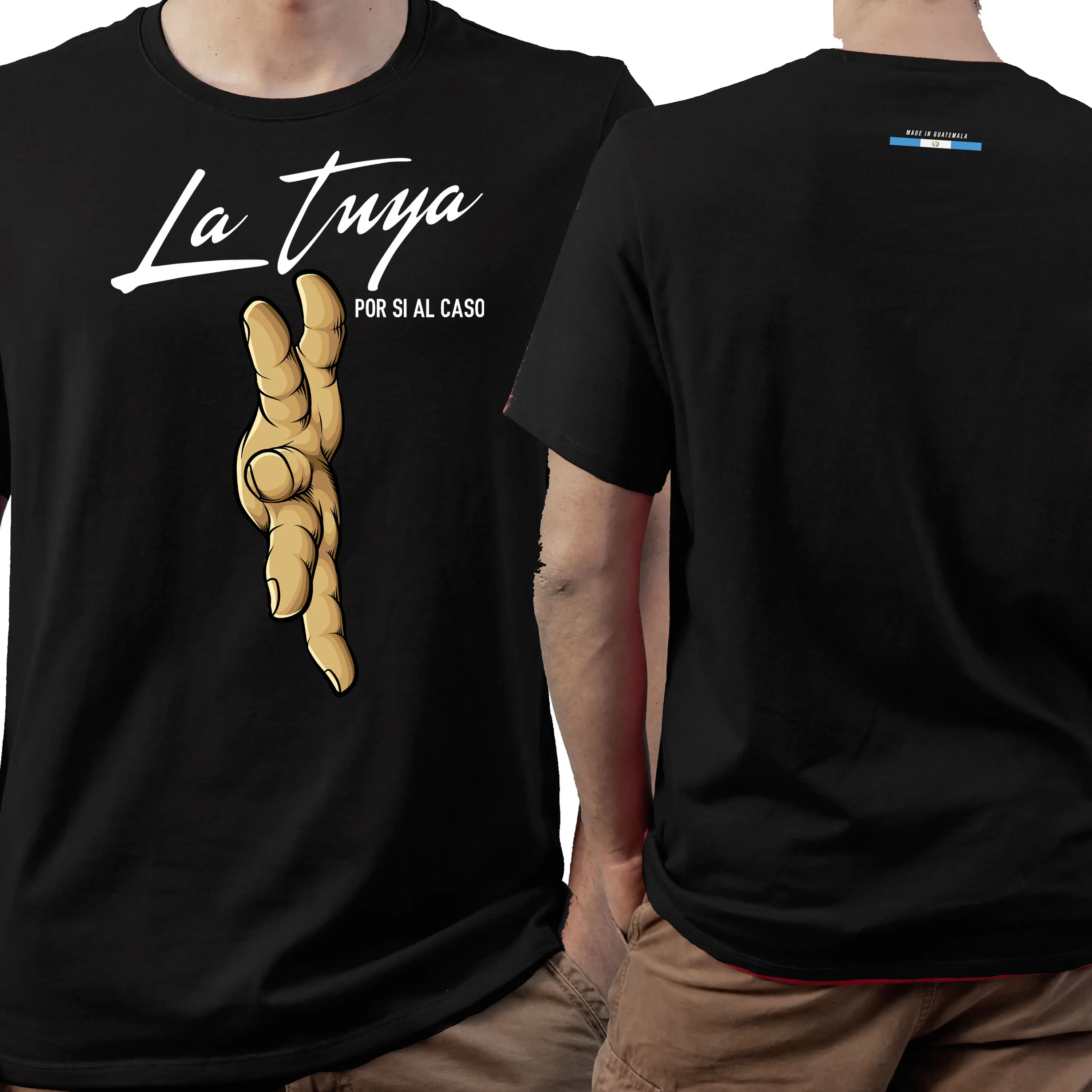 Shaddai Print Shop Men's Casual Round Neck Short-Sleeve Top, Menswear "LA TUYA POR SI AL CASO" Chapina T-Shirt Available in 3 Colors