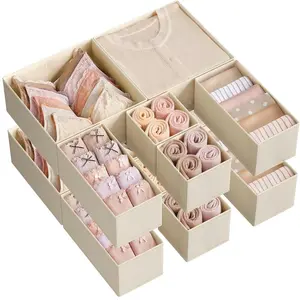 6 Counts Drawer Storage Boxes, Foldable Fabric Organizer for Socks, Bras, Tie, Scarf, Vanity Drawer Organizers