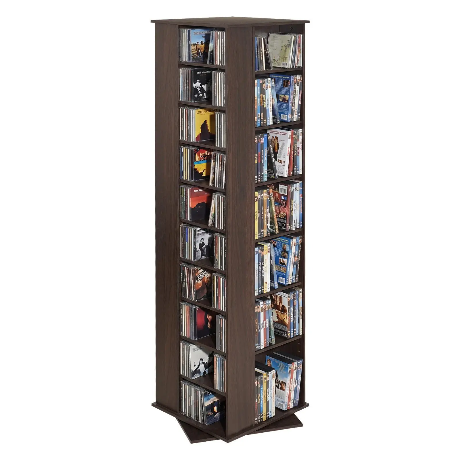 VEVOR Media Storage Cabinet, CD Rack Tower, 34 Compartments Rotating Media Tower Rack for CDs, DVDs, Books and Game Discs, DVD Stand for Living Room, Home Office and Recording Room, Brown#SohoChic