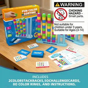 Color Stack Challenge Game, Fast-Paced STEM Color Sorting Stacking Puzzle Toy for Kids Ages 3-8, with 2 Stacking Trays, 50 Double-Sided Challenge Cards& 80 Rings, Educational Brain Teaser Matching Activity, Indoor Outdoor Party Play Gift for Boys Girls