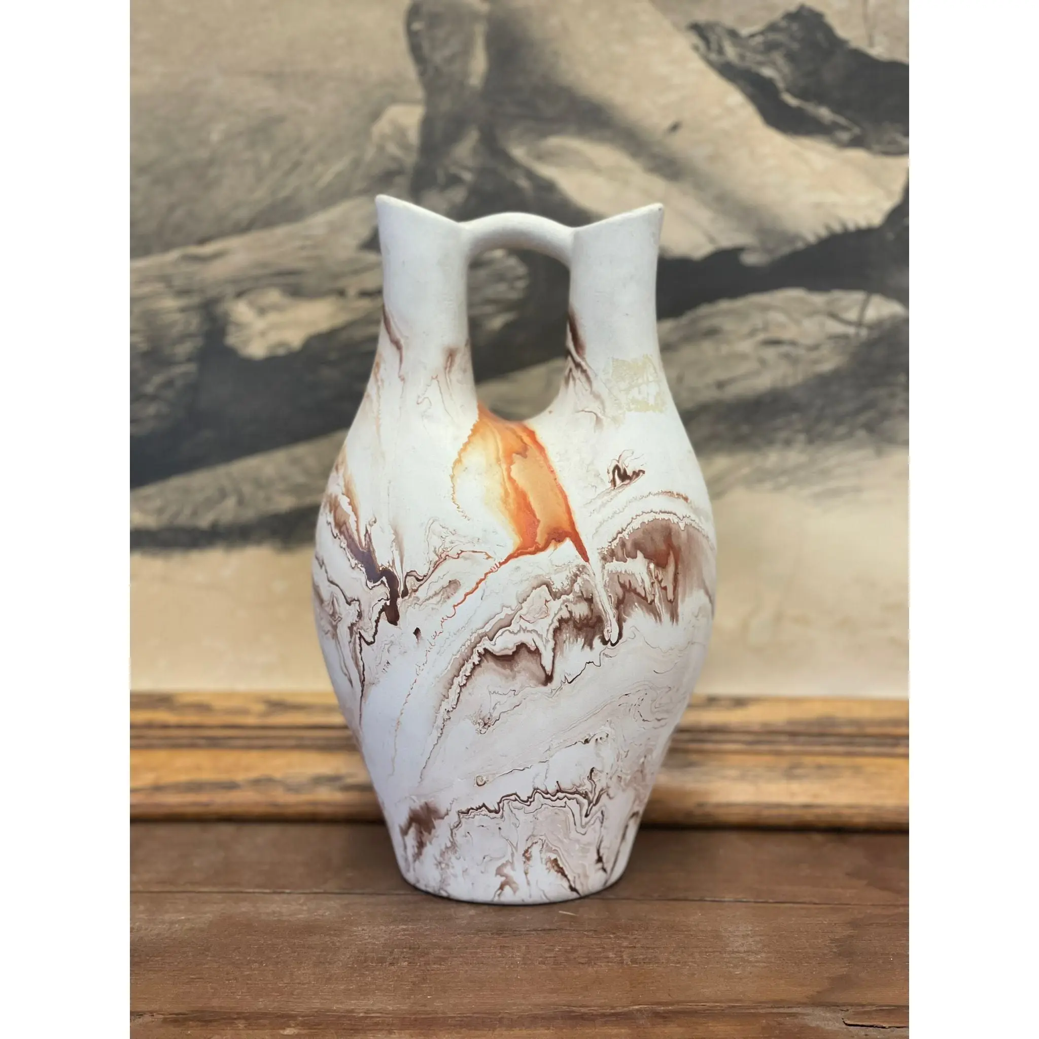 Vintage Handmade Double Spout Nemadji Vase