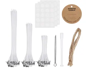 Candle Wicks, 60Pcs Candle Wicks for Making Candles(10cm, 15cm, 20cm), with Candle Wick Holders, Wick Holder Tubes, Low Smoke & Longer Burning Time