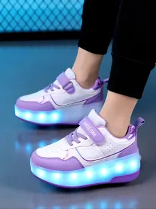 Rechargeable LED Skateboard Shoes, Mini Inline Skates, Fun Fitness, Fashion Kids Youth Walking Shoes, Detachable Two-Use Sports Shoes, Fashionable Skate Shoes