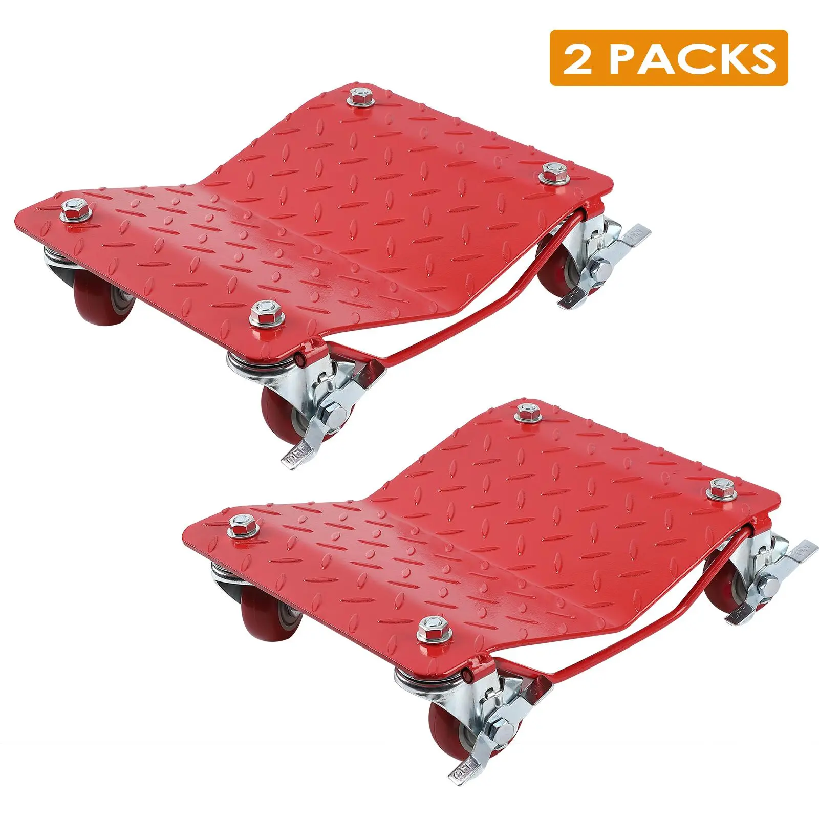 Heavy duty vehicle cart kit, with a total capacity of 6000 pounds, featuring 16 inch x 12 inch anti slip steel plates and 360 ° rotating nylon wheels for easy movement of vehicles and trailers, 4-piece set