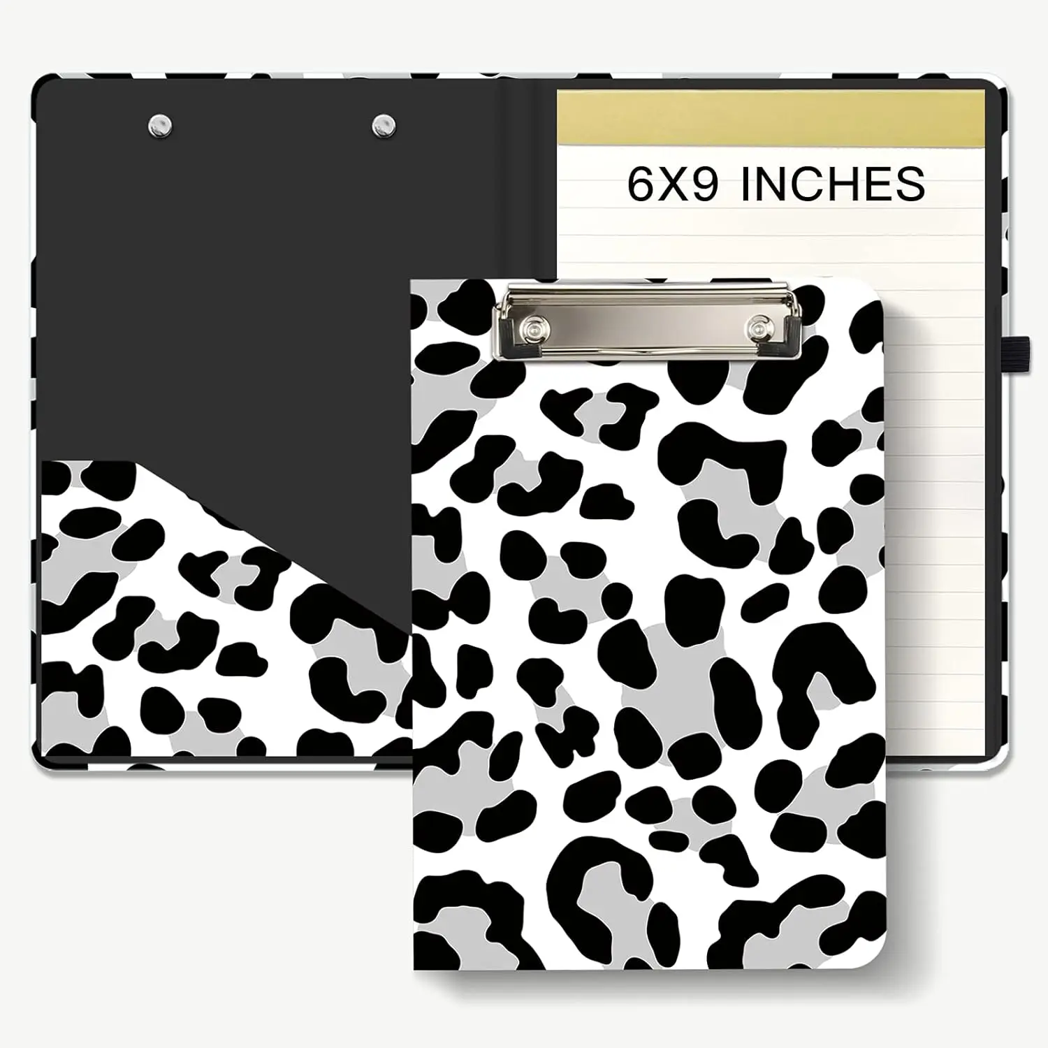 Mini Clipboard Folio with Refillable Lined Notepad and Interior Storage Pocket for Students, Classroom, Office, Women, Man, Cute Custom , Standard A5 Size 6 x 9 in, Cream Spots