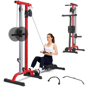 【GARVEE】2 in 1 Rowing & Cable Crossover Machine, Multi-Grip Collapsible Strength Trainer, Adjustable LAT Pulldown, High & Low Pulley, Full-Body Workout Station, 265 LB Load Bearing, Sturdy Carbon Steel, Black+Red, Home Fitness Enthusiasts