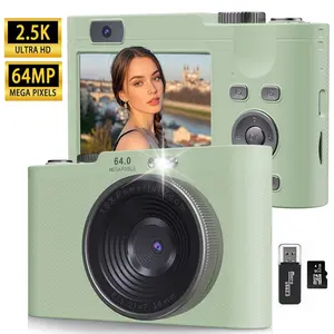 64MP Selfie Camera - Cute Girls Travel Camera with 2.5K Video and 16x Zoom | Includes 32GB Memory Card | Compact Pink/Green/Black Digital Camera for College Students, Vloggers, and Everyday Photography (Upgraded 800mAh Battery)