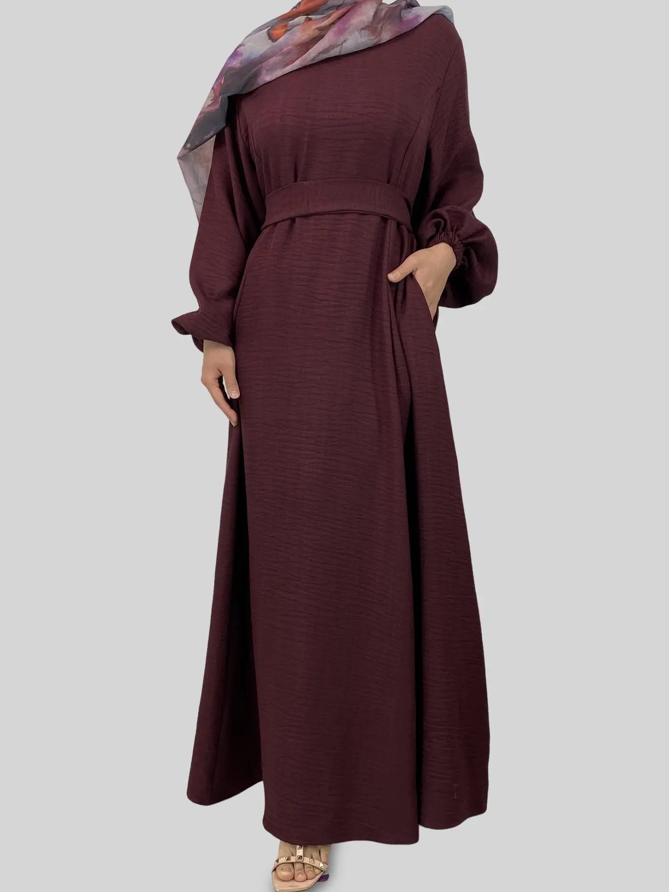 Muslim Women Islamic Abaya Maxi Dress, Muslim Clothing, Ramadan Festival Attire, Tie-Back with Hidden Pockets, Comfortable and Stylish, Modest Dresses, Modesty Wear, Modest Fitted Plain Design, Traditional Abaya [Does not include hijab]