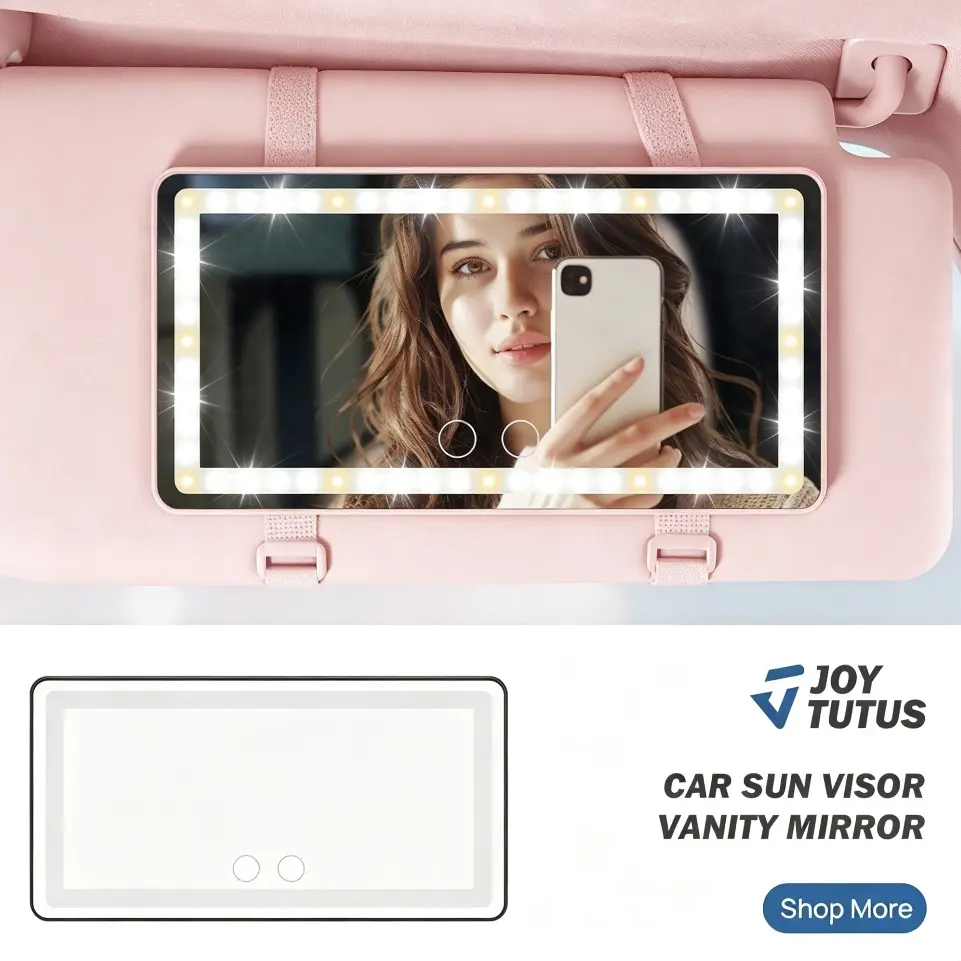 【Summer Survivals】Joytutus Car LED Sun Visor VanityMirror - 3 Light Modes, Adjustable Dimming, 4K HD Clear Vanity Mirror, 8H Long Battery Life, Portable Compact,USB Rechargeable for Vehicle & Home, Car Accessories, Summerfinds - Black/Pink