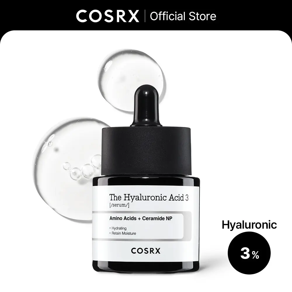 [COSRX Official] The Hyaluronic Acid 3 Moisturizing Hydrating Serum with Ceramide (20ml) - Dry Skin Care, Single Item, Boosts Hydration Over 223% in 1 Use