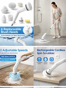 Electric Spin Scrubber Cleaning Brush Cordless Bathroom & Tile Cleaner with 6 Replaceable Brush Heads & 2 Adjustable Speeds for Efficient Deep Cleaning