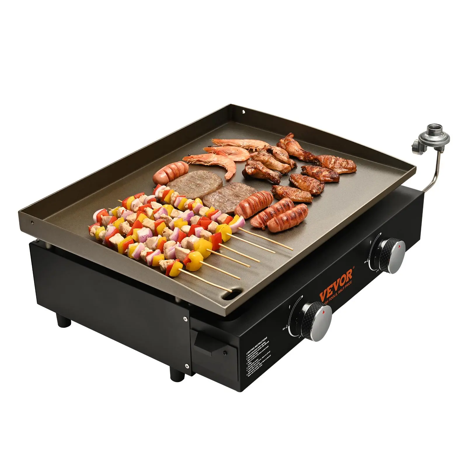 【Summerfinds】VEVOR Commercial Griddle, 22.4" Heavy Duty Manual Flat Top Griddle, Countertop Gas Grill with Non-Stick Cooking Plate, Steel Natural Gas Griddle, H-Shaped Burner Restaurant Portable Grill, 13,000 BTU