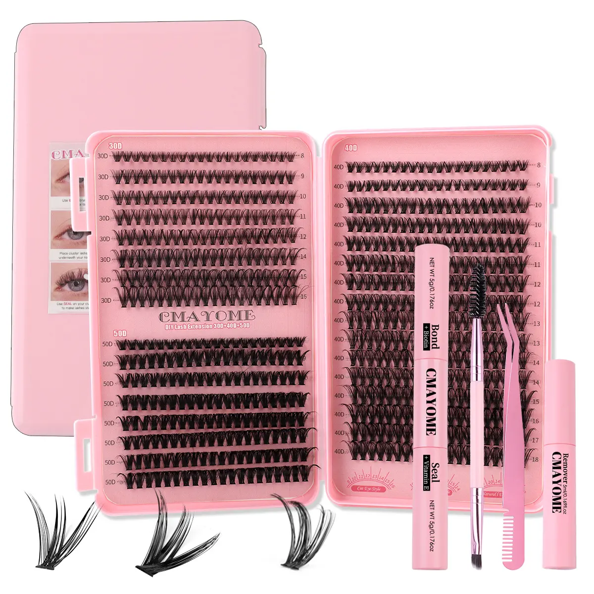 Mixed Length Individual False Eyelashes Kit, Natural Look Eyelash Extensions with Eyelash Tools, Curling lash  map Makeup classic  lash  extensions