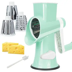 Cheese Grater with Handle,Multifunctional Rotary Cheese Grater,Kitchen Cheese Shredder Can Easily Chop Vegetables,Potatoes,Carrots,Etc.The Suction Cup is  and Easy to Clean (light green)