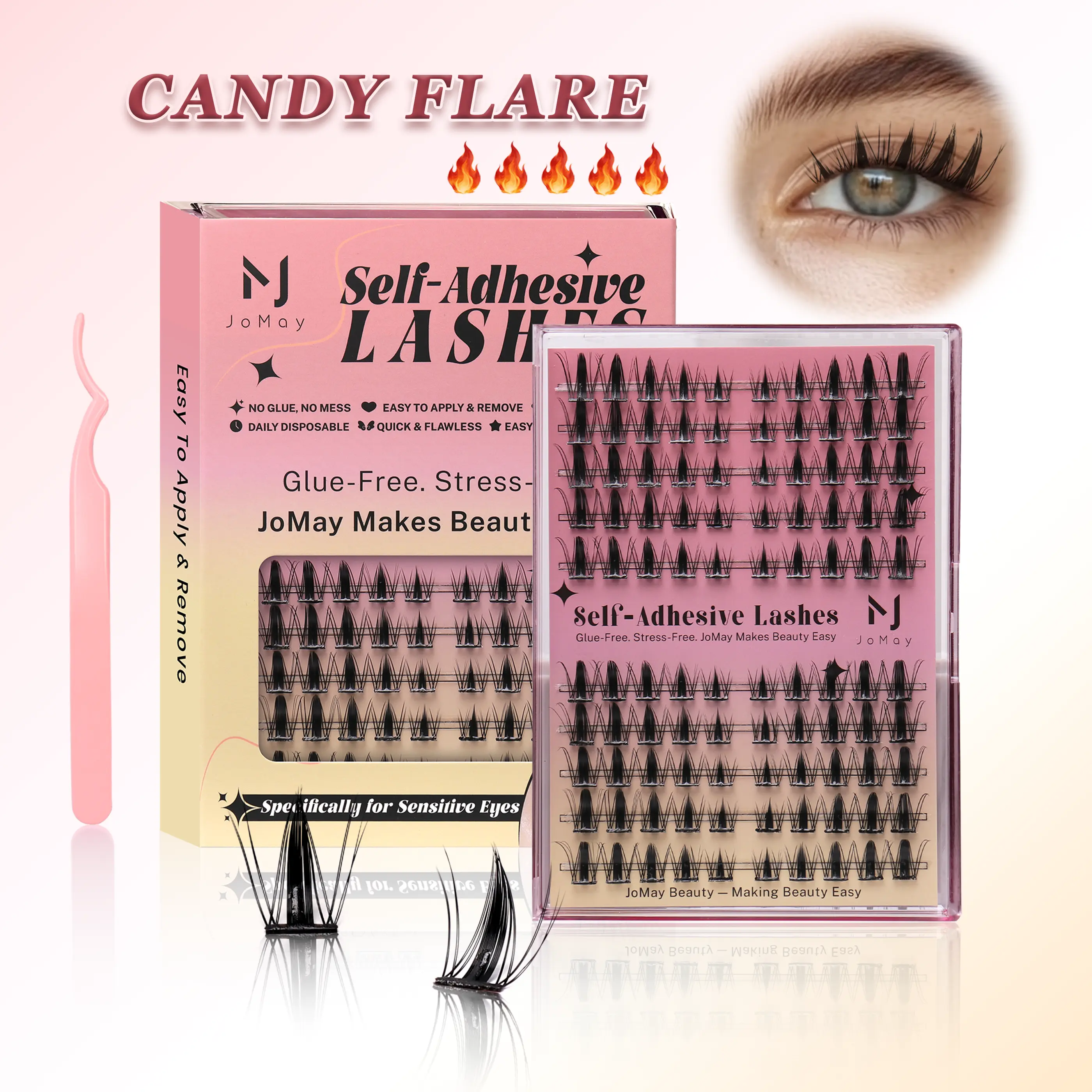 JoMay Beauty DlY Eyelash Cluster Kit,Press-On Lash Cluster Kits Self-Adhesive Eyelash Kit,No Glue Needed | Wispy & Spiky Styles | 48/100 Clusters | Beginner Friendly | Sensitive Eyes Safe | 24H Hold | Free Tweezer Included |  Lightweight Cosmetic Makeup