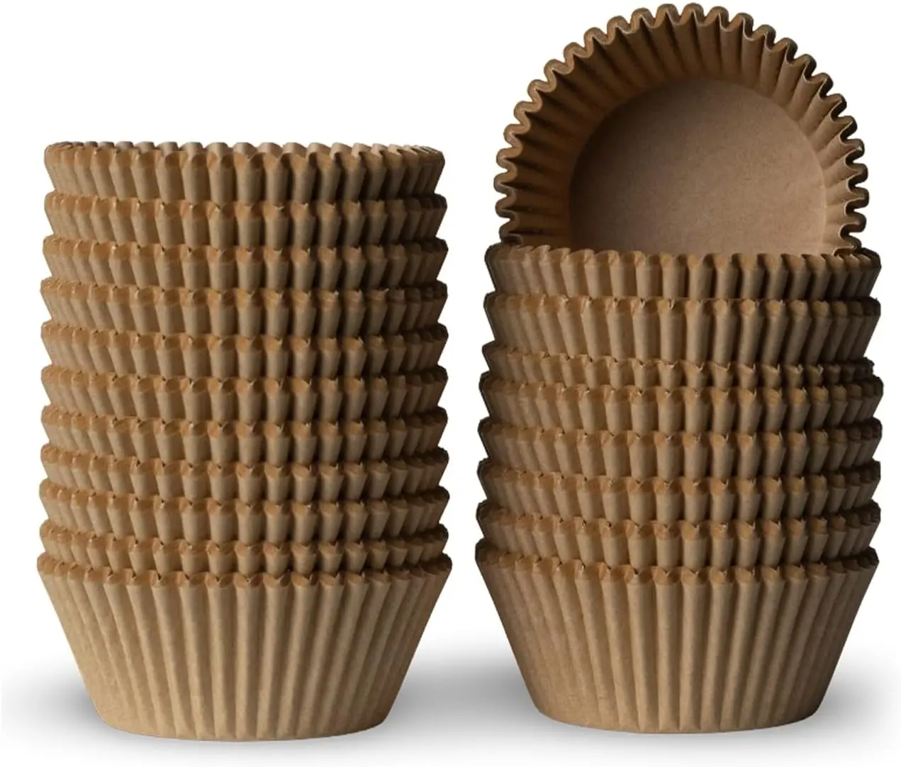 200-Count Bulk Pack Cup-Shaped Brown Grease-Proof Food-Grade No-Smell Paper Cupcake Liners, for Muffins Treats & Nut Serving Containers (Home Supplies Storage Solution)