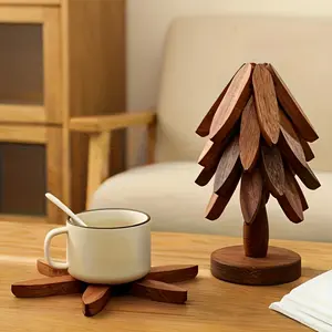 6pcs Wooden Pine Tree Splicing Coasters, Japanese Minimalist Style, Heat-Resistant & Non-Slip, For Home Coffee/Tea Cups