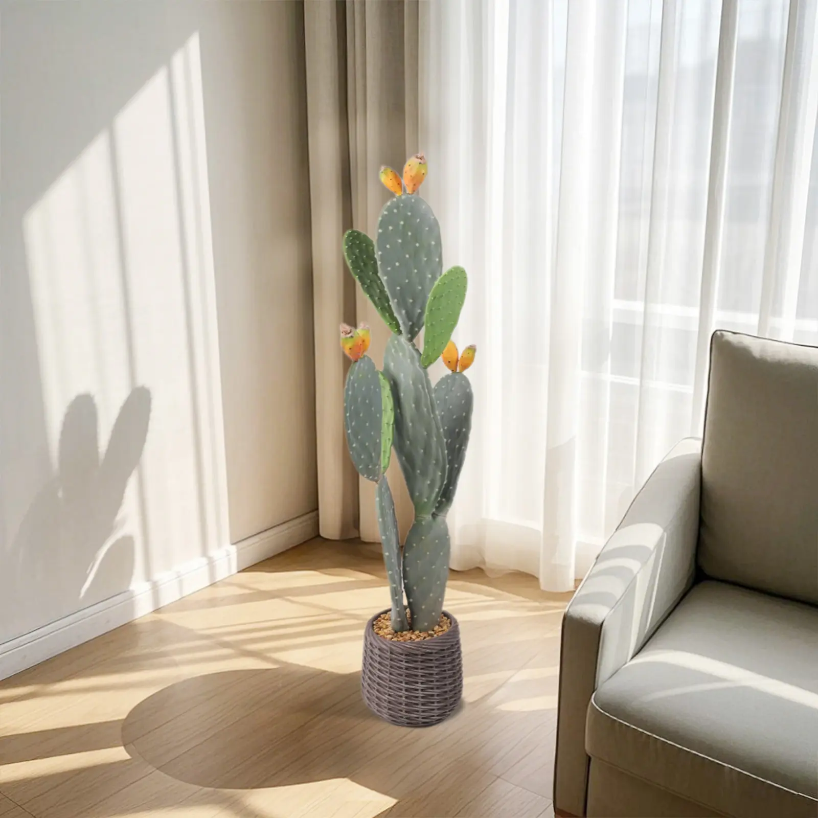 1PC 42-Inch Soft EVA Lifelike Fake Cactus Artificial Plant, Decorative Faux Plant with Prickly Texture & Pot, Indoor/Outdoor Home Decoration for Living Room, Artificial Plants